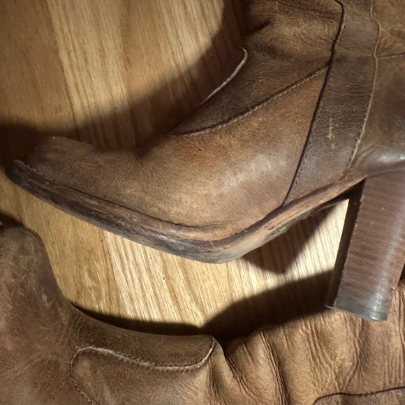 Frye Villager Pull On Tall Stack Heel Boots Leather Women’s Tan/Brown 7 - Picture 7 of 11